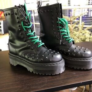 Dr. Martens Black Studded Boots with Green Laces